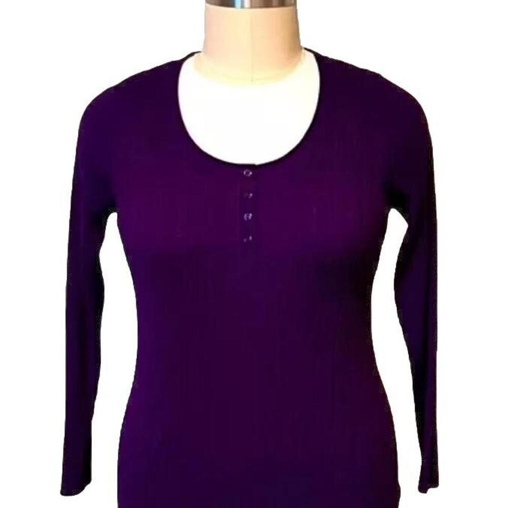 JMS | Purple Ribbed Knit Button Crew Neck Sweater